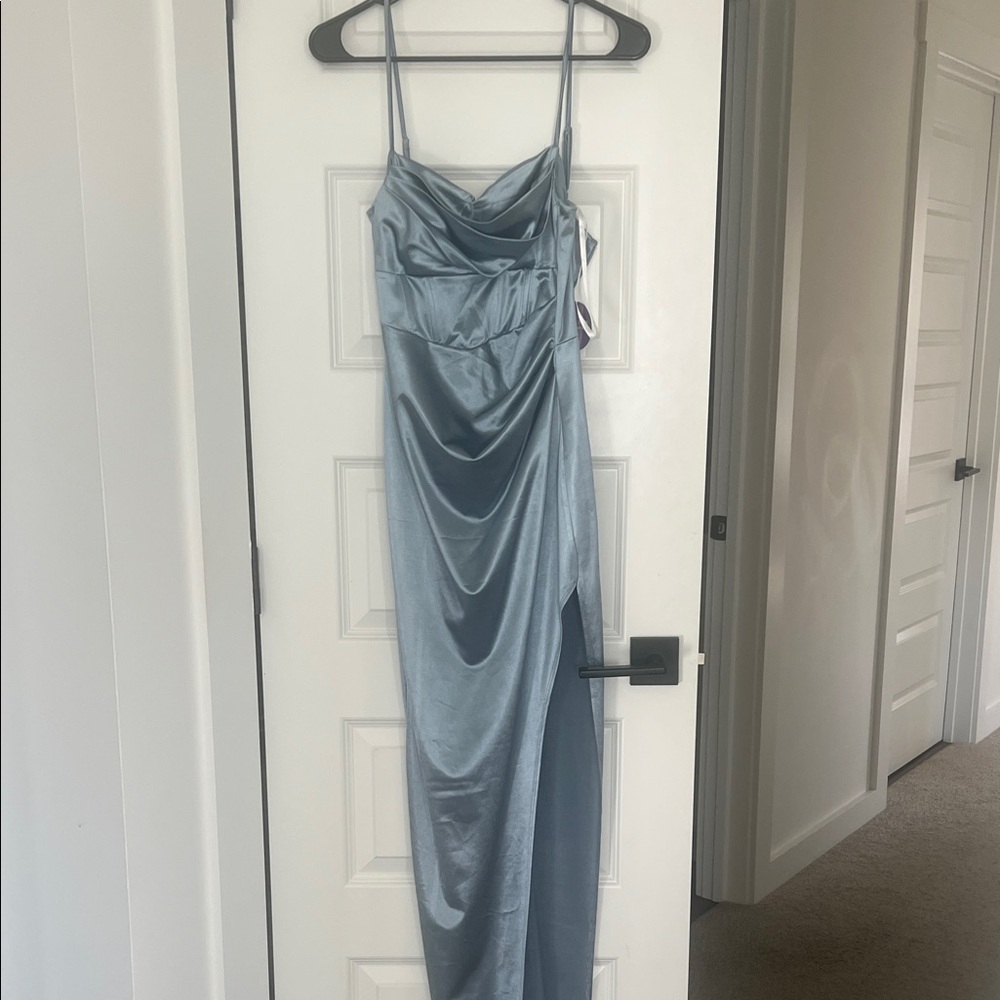 Windsor Sky Blue Satin Backless Dress